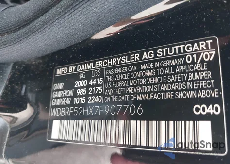 2007 Mercedes-Benz C 230 Sport from USA, damaged, VIN WDBRF52HX7F907706